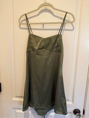 Urban Outfitters Olive Satin Slip Dress with Double Spaghetti Straps
